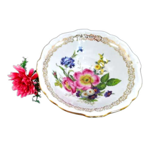 24Ct Gold Handwork Gloria Bavaria Germany Colourful Bowl