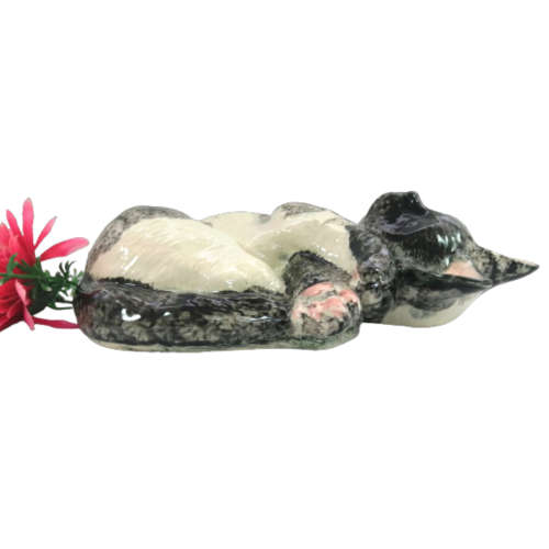 Large Black and White Pottery Sleeping Cat