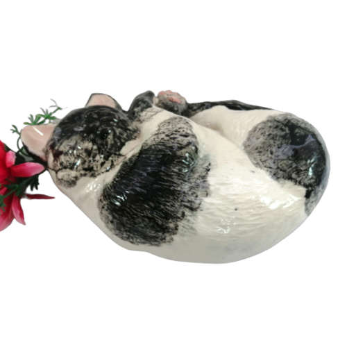 Large Black and White Pottery Sleeping Cat