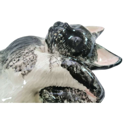 Large Black and White Pottery Sleeping Cat