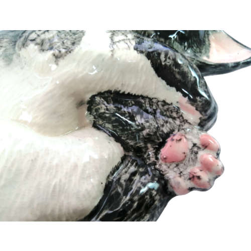 Large Black and White Pottery Sleeping Cat