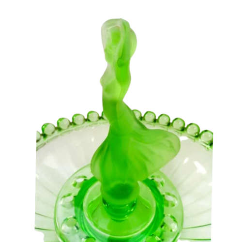 Art Deco Clear And Frosted Green Depression Glass Float Bowl With Frog