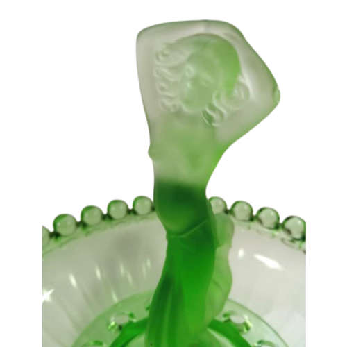 Art Deco Clear And Frosted Green Depression Glass Float Bowl With Frog