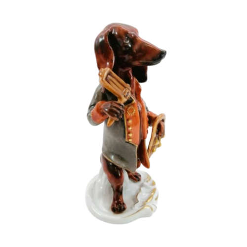 German Heinz Schaubach Unterweissbach Porcelain Figurine Of A Dachshund Playing Musical Instruments