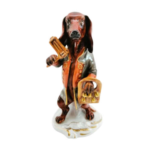 German Heinz Schaubach Unterweissbach Porcelain Figurine Of A Dachshund Playing Musical Instruments