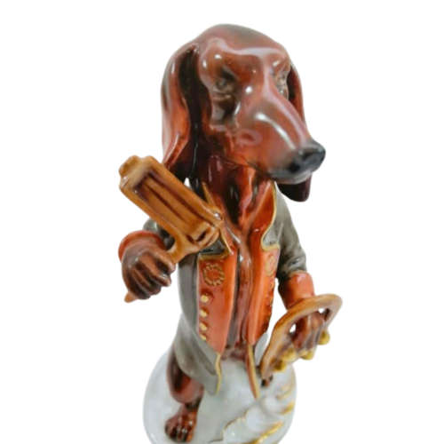 German Heinz Schaubach Unterweissbach Porcelain Figurine Of A Dachshund Playing Musical Instruments