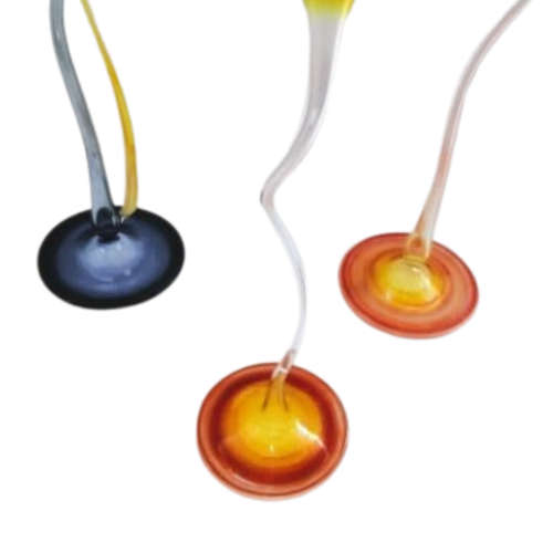 Three Extremely Delicate Tiffany-Style Favrile Glass Long Stemmed Candleholders