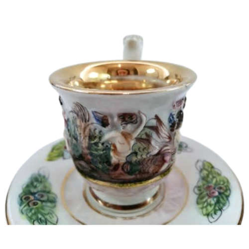 Fabulous Capodimonte Handmade Hand Painted Tea Cups And Saucers Italy