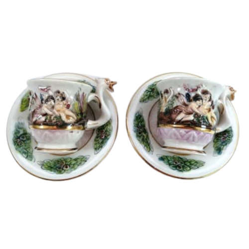 Fabulous Capodimonte Handmade Hand Painted Tea Cups And Saucers Italy