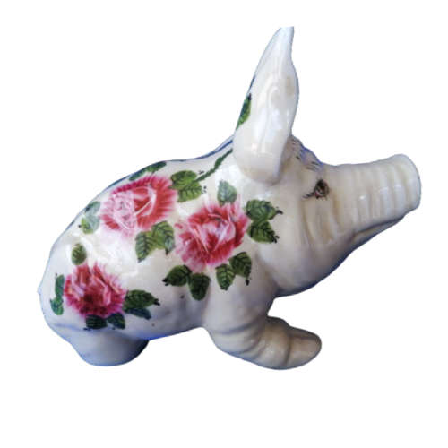Wemyss Style Large Fat Sitting Pig Rose Design