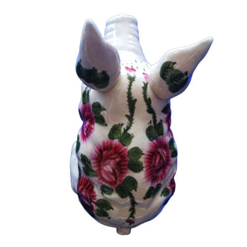 Wemyss Style Large Fat Sitting Pig Rose Design