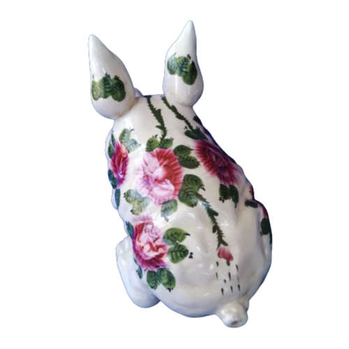 Wemyss Style Large Fat Sitting Pig Rose Design
