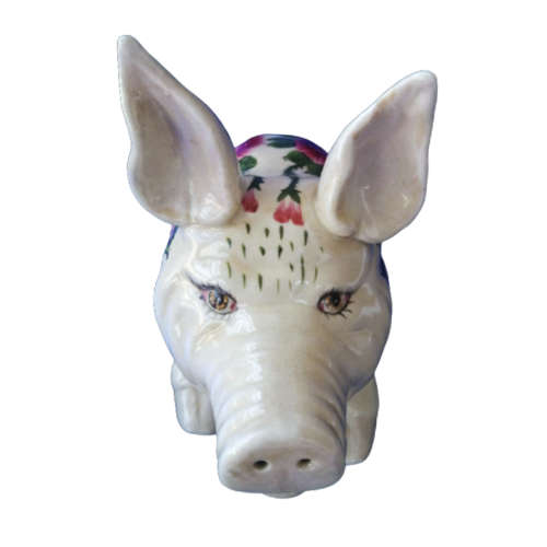 Wemyss Style Large Fat Sitting Pig Rose Design