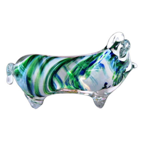 Avondale Handmade Green and Blue Glass Pig Paperweight