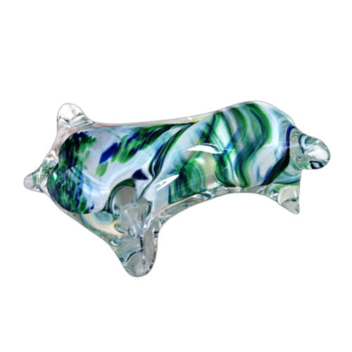 Avondale Handmade Green and Blue Glass Pig Paperweight