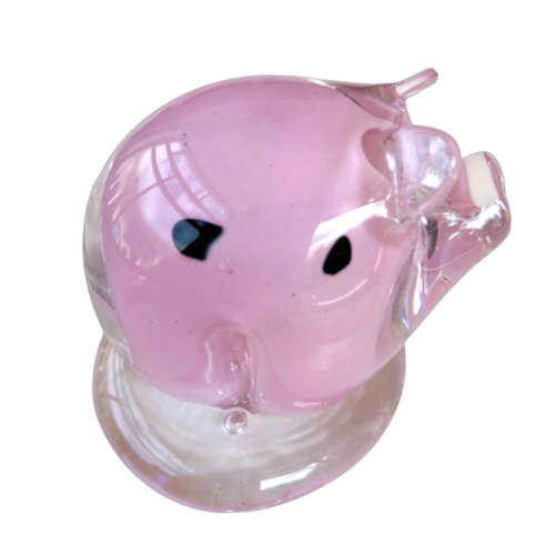 Pink Pig with Black Spots Handmade Glass Paperweight