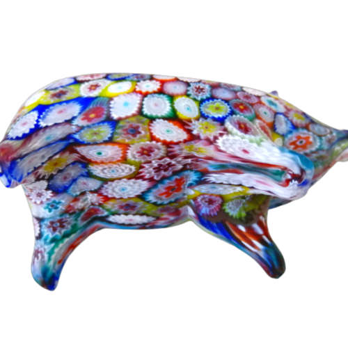 Antique Venetian Millefiori Glass Pig Paperweight
