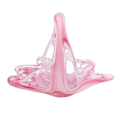 Murano Style Mottled Pink, White And Clear Glass Basket Made In Italy