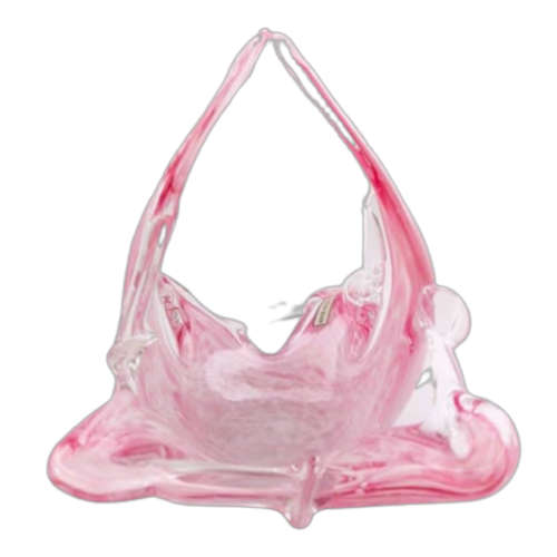 Murano Style Mottled Pink, White And Clear Glass Basket Made In Italy