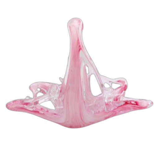 Murano Style Mottled Pink, White And Clear Glass Basket Made In Italy