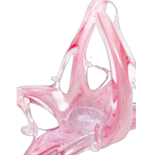 Murano Style Mottled Pink, White And Clear Glass Basket Made In Italy