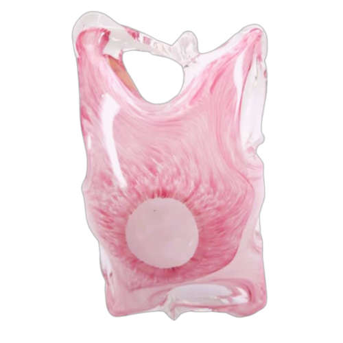 Murano Style Mottled Pink, White And Clear Glass Basket Made In Italy
