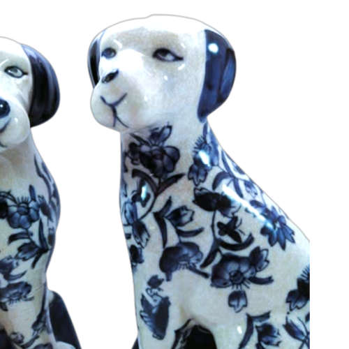 Pair Of Blue And White Porcelain Dog Craquelure Wares Mantle Bookends