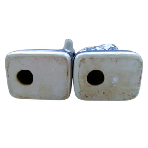 Pair Of Blue And White Porcelain Dog Craquelure Wares Mantle Bookends