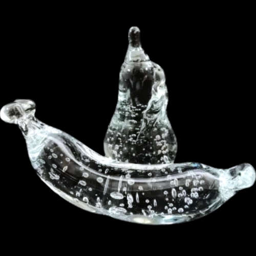Large Glass Pear and banana paperweights