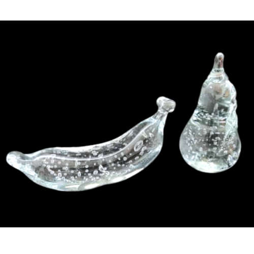 Large Glass Pear and banana paperweights