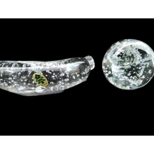 Large Glass Pear and banana paperweights