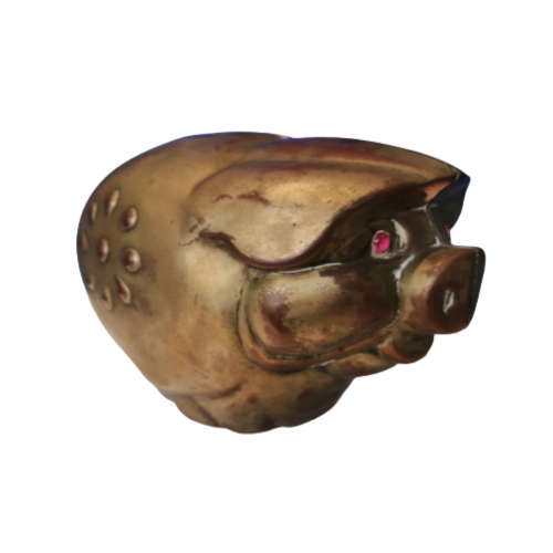 Vintage Metal Oriental Piggy Bank Pig