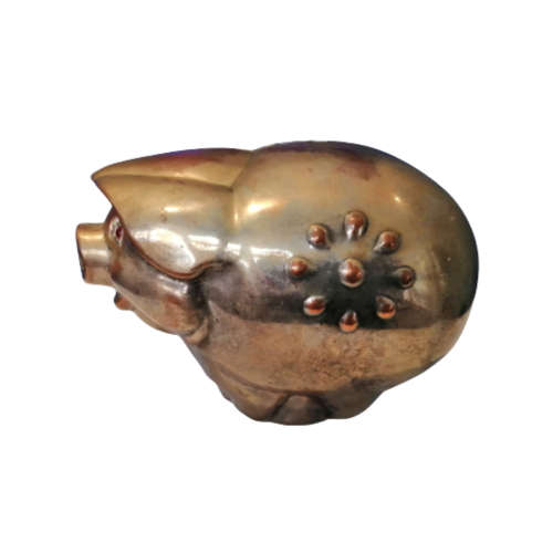 Vintage Metal Oriental Piggy Bank Pig