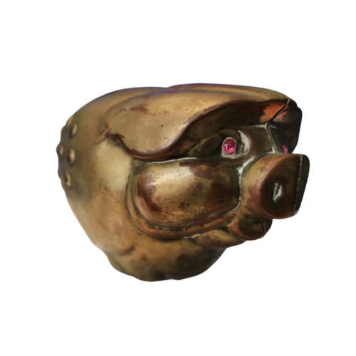 Vintage Metal Oriental Piggy Bank Pig