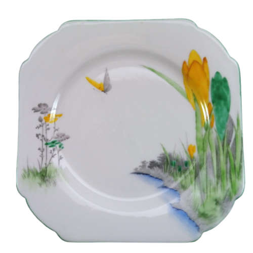 Shelley Yellow Crocus W11983 Eve Shaped Coffee Cup And Saucer - Plate Trio Very Rare