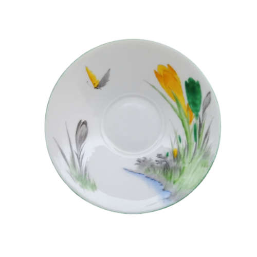 Shelley Yellow Crocus W11983 Eve Shaped Coffee Cup And Saucer - Plate Trio Very Rare