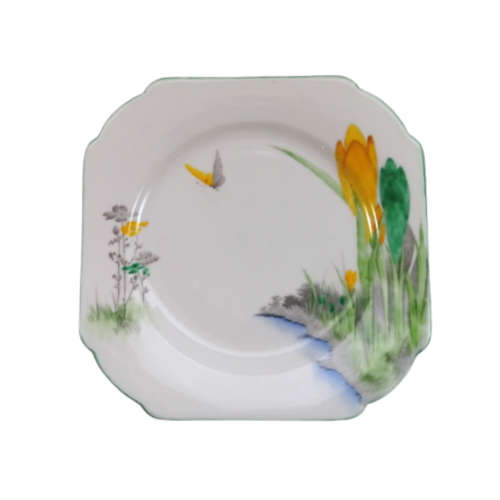 Shelley Yellow Crocus W11983 Eve Shaped Coffee Cup And Saucer - Plate Trio Very Rare
