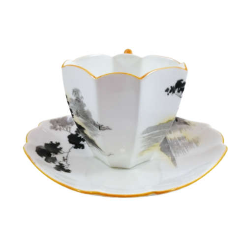 Shelley Queen Anne Demitasse Duo Sunset And Flowers Pattern Number 11691c 1929