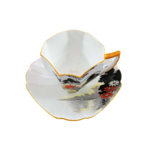 Shelley Queen Anne Demitasse Duo Sunset And Flowers Pattern Number 11691c 1929