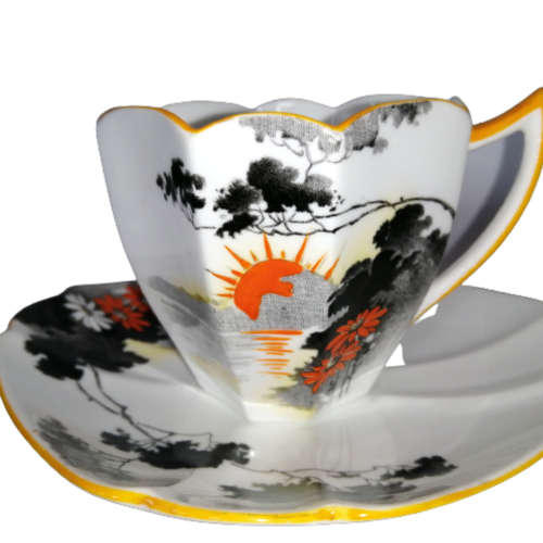 Shelley Queen Anne Demitasse Duo Sunset And Flowers Pattern Number 11691c 1929