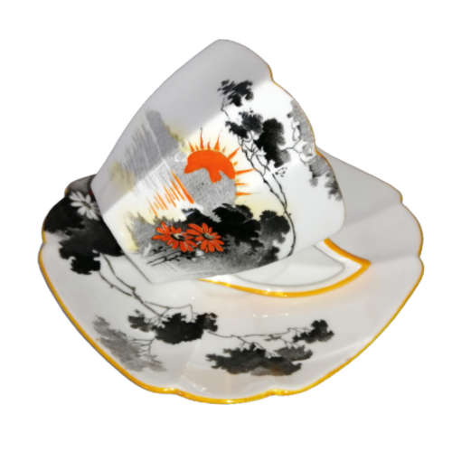 Shelley Queen Anne Demitasse Duo Sunset And Flowers Pattern Number 11691c 1929