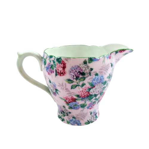 Shelley Pink Chintz Hydrangea Summer Glory Henley Shape Milk Jug