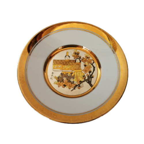 Hamilton Collection Japanese floral calendar Girl`s Doll Day Festival Chokin plate 23K gold trim
