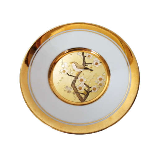 Hamilton Collection Japanese floral calendar Early Spring Chokin plate 23K gold trim