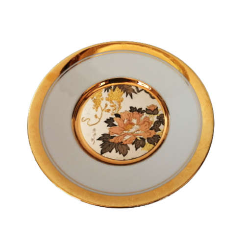 Hamilton Collection Japanese floral calendar Early Summer Chokin plate 23K gold trim