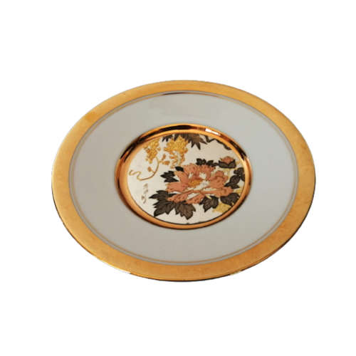 Hamilton Collection Japanese floral calendar Early Summer Chokin plate 23K gold trim