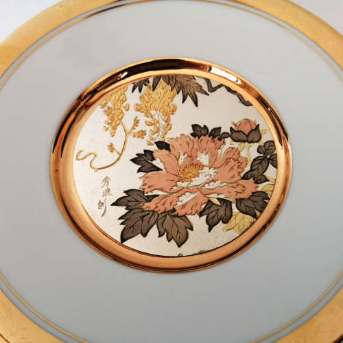 Hamilton Collection Japanese floral calendar Early Summer Chokin plate 23K gold trim