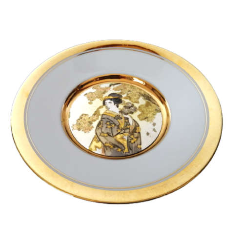 Hamilton Collection Japanese floral calendar Late Autumn Chokin plate 23K gold trim