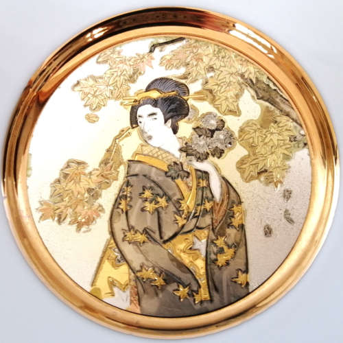 Hamilton Collection Japanese floral calendar Late Autumn Chokin plate 23K gold trim