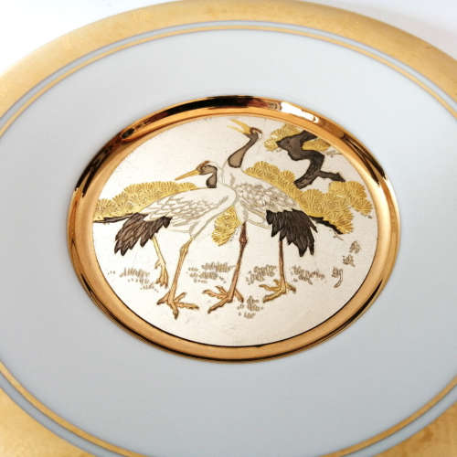 Hamilton Collection Japanese floral calendar New Years Day Chokin plate 23K gold trim